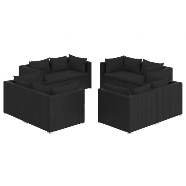 8-tlg. Garten-Lounge-Set mit Kissen Poly Rattan Schwarz