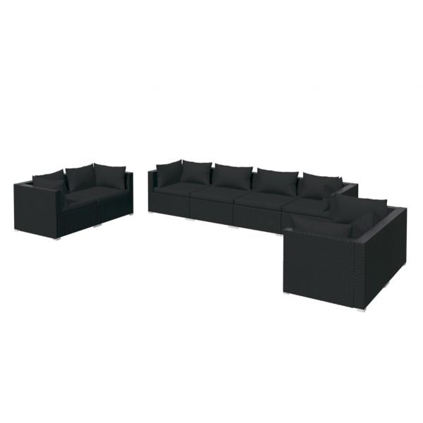 8-tlg. Garten-Lounge-Set mit Kissen Poly Rattan Schwarz