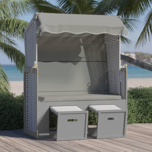 ARDEBO.de - Strandkorb mit Dach Poly Rattan und Massivholz Grau