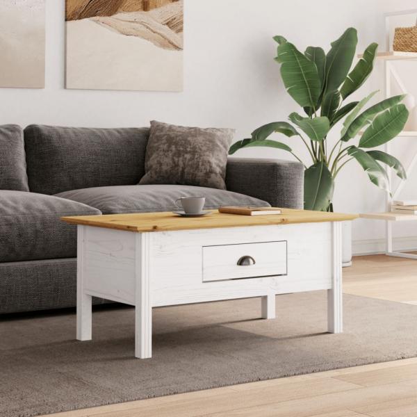 ARDEBO.de - Couchtisch BODO Weiß und Braun 100x55x46 cm Massivholz Kiefer