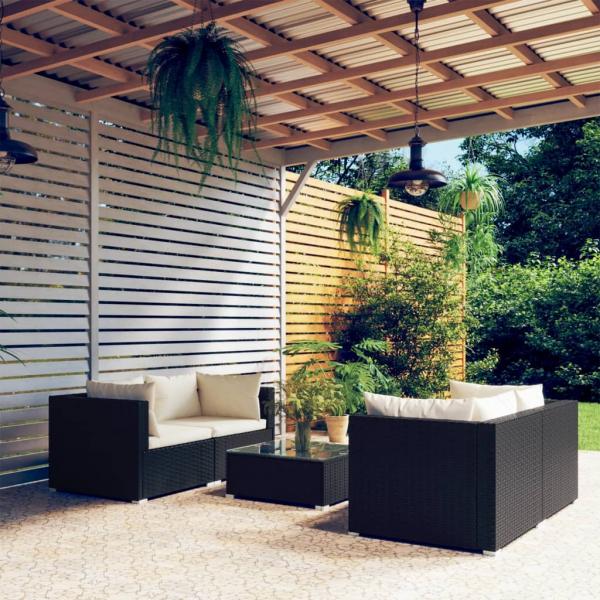 ARDEBO.de - 5-tlg. Garten-Lounge-Set mit Kissen Poly Rattan Schwarz