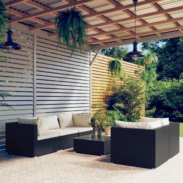 ARDEBO.de - 6-tlg. Garten-Lounge-Set mit Kissen Poly Rattan Schwarz