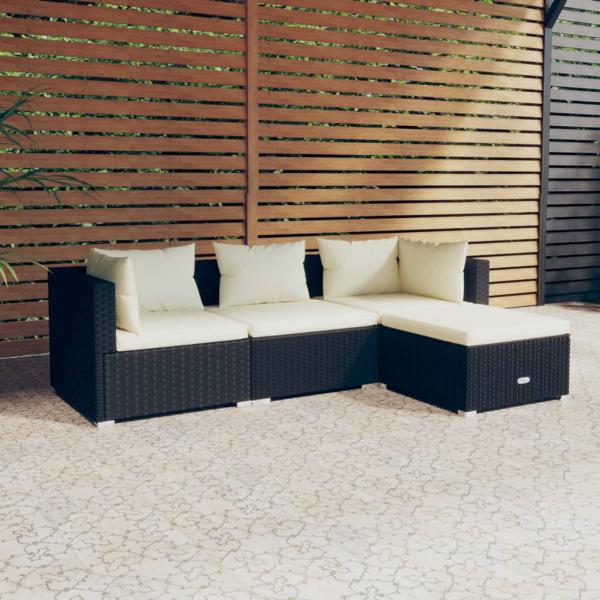 ARDEBO.de - 4-tlg. Garten-Lounge-Set mit Auflagen Poly Rattan Schwarz