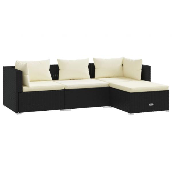 4-tlg. Garten-Lounge-Set mit Auflagen Poly Rattan Schwarz