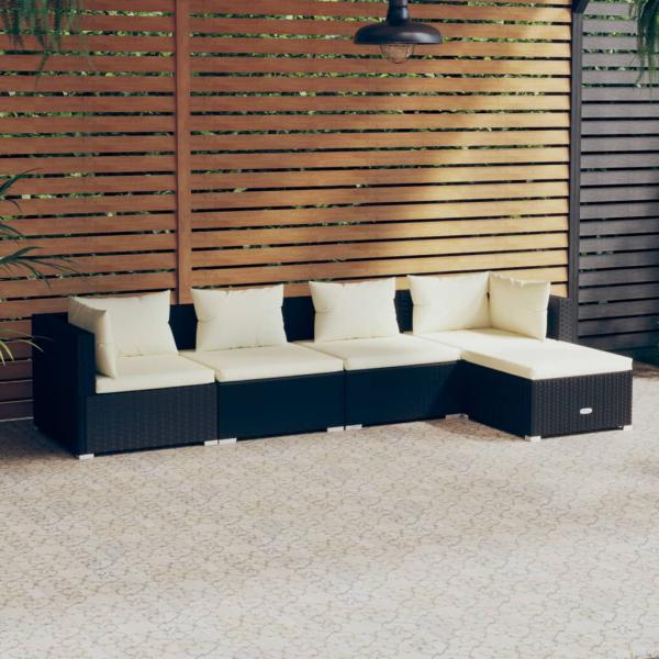 ARDEBO.de - 5-tlg. Garten-Lounge-Set mit Kissen Poly Rattan Schwarz