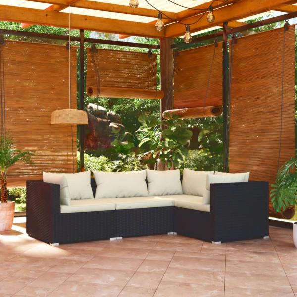 ARDEBO.de - 4-tlg. Garten-Lounge-Set mit Kissen Poly Rattan Schwarz