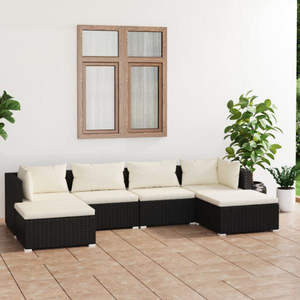 ARDEBO.de - 6-tlg. Garten-Lounge-Set mit Kissen Poly Rattan Schwarz