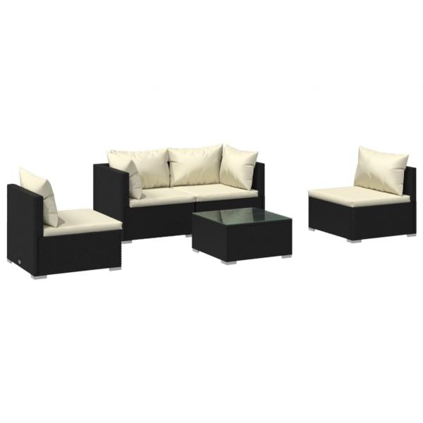 5-tlg. Garten-Lounge-Set mit Kissen Poly Rattan Schwarz