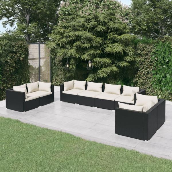 ARDEBO.de - 8-tlg. Garten-Lounge-Set mit Kissen Poly Rattan Schwarz