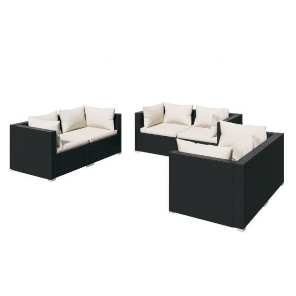 6-tlg. Garten-Lounge-Set mit Kissen Poly Rattan Schwarz