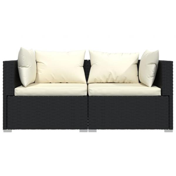 2-Sitzer-Sofa mit Kissen Schwarz Poly Rattan