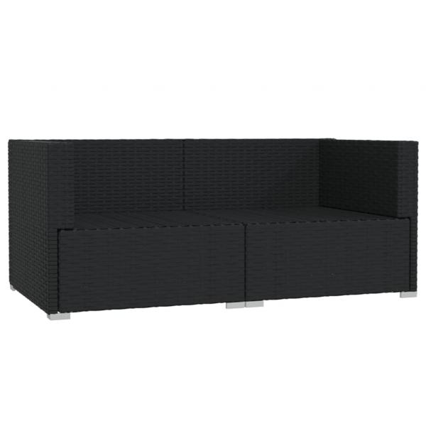 2-Sitzer-Sofa mit Kissen Schwarz Poly Rattan