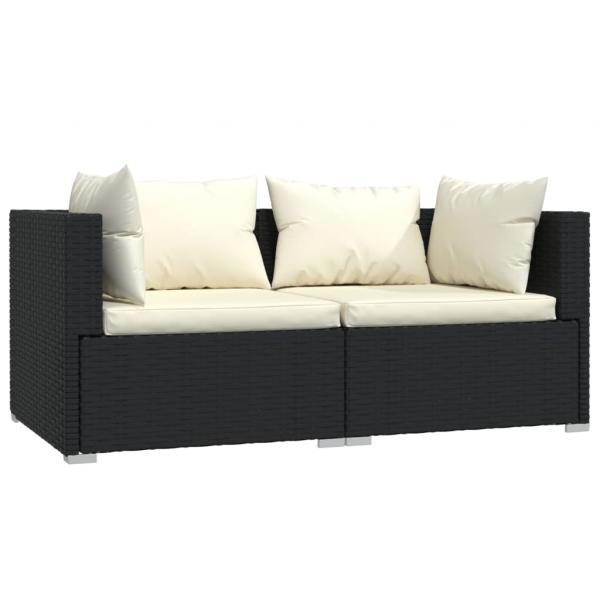 3-tlg. Garten-Lounge-Set mit Auflagen Schwarz Poly Rattan