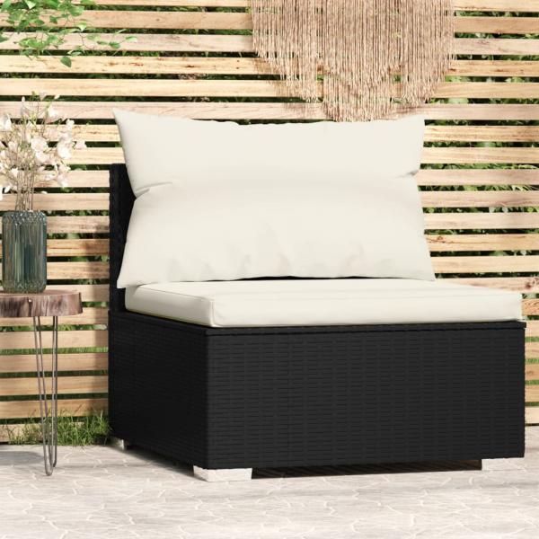 ARDEBO.de - Garten-Mittelsofa mit Kissen Schwarz Poly Rattan