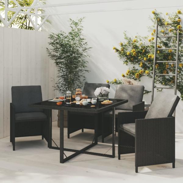 ARDEBO.de - 5-tlg. Garten-Essgruppe mit Kissen Poly Rattan Schwarz