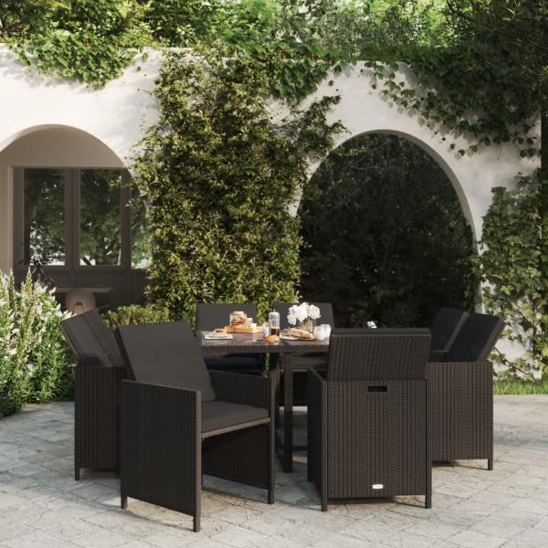 ARDEBO.de - 9-tlg. Garten-Essgruppe mit Auflagen Poly Rattan Schwarz