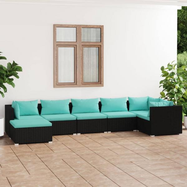 ARDEBO.de - 7-tlg. Garten-Lounge-Set mit Kissen Poly Rattan Schwarz