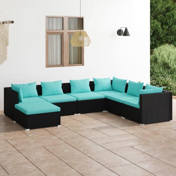 ARDEBO.de - 7-tlg. Garten-Lounge-Set mit Kissen Poly Rattan Schwarz