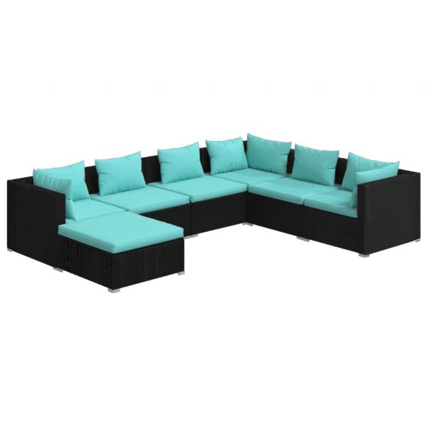 7-tlg. Garten-Lounge-Set mit Kissen Poly Rattan Schwarz