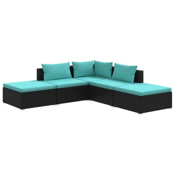 5-tlg. Garten-Lounge-Set mit Kissen Poly Rattan Schwarz