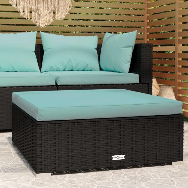 ARDEBO.de - Garten-Fußhocker mit Kissen Schwarz 70x70x30 cm Poly Rattan