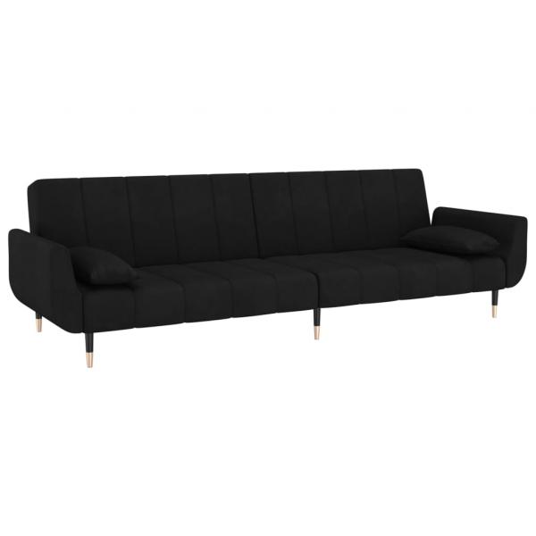 Schlafsofa 2-Sitzer mit 2 Kissen Schwarz Samt