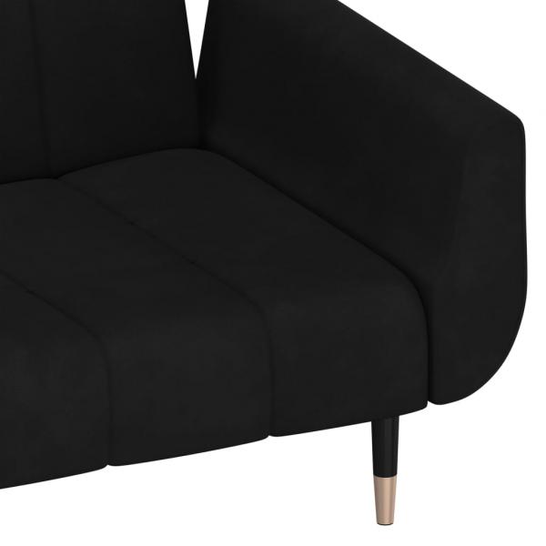 Schlafsofa 2-Sitzer mit 2 Kissen Schwarz Samt