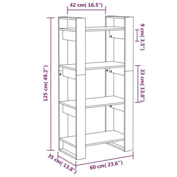 Bücherregal/Raumteiler Weiß 60x35x125 cm Massivholz