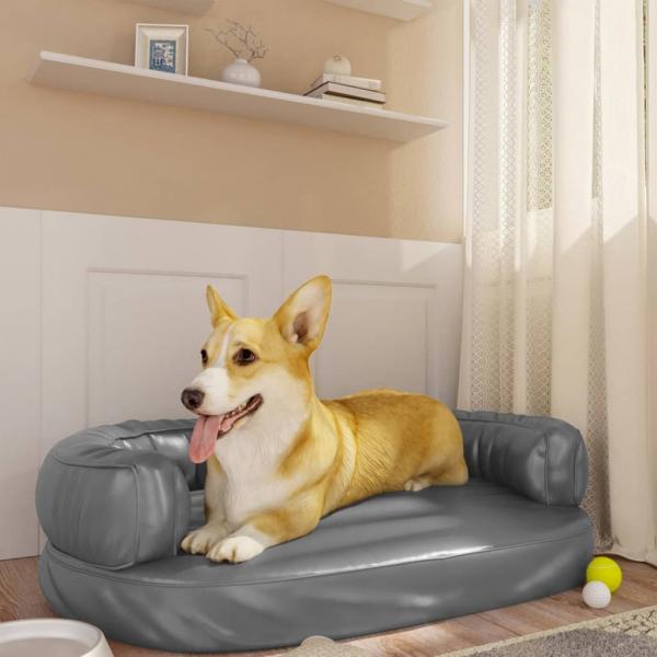 ARDEBO.de - Hundebett Ergonomisch Schaumstoff Grau 75x53 cm Kunstleder