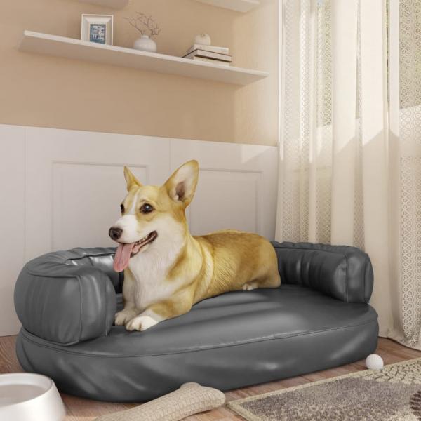 ARDEBO.de - Hundebett Ergonomisch Schaumstoff Grau 88x65 cm Kunstleder