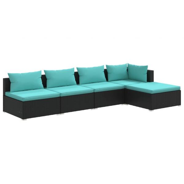 5-tlg. Garten-Lounge-Set mit Kissen Poly Rattan Schwarz