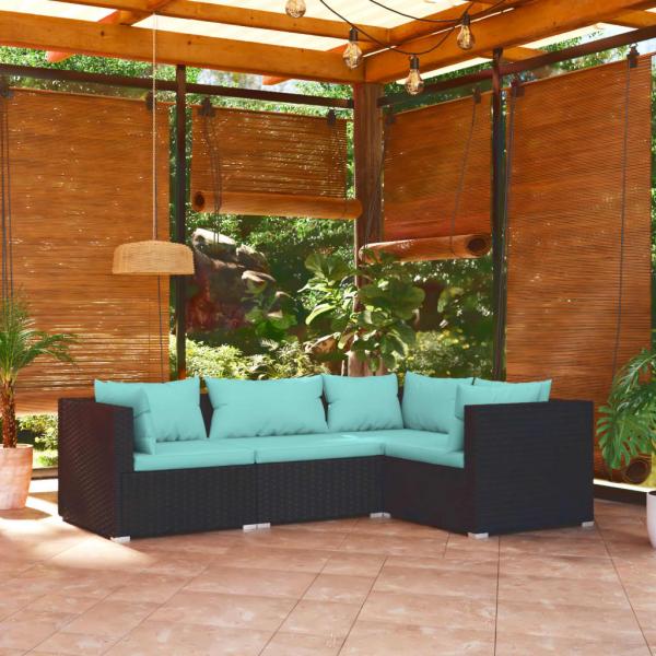 ARDEBO.de - 4-tlg. Garten-Lounge-Set mit Kissen Poly Rattan Schwarz