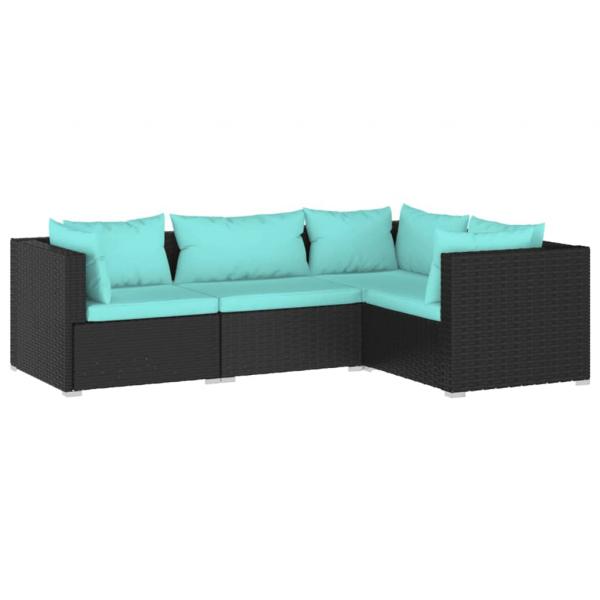 4-tlg. Garten-Lounge-Set mit Kissen Poly Rattan Schwarz