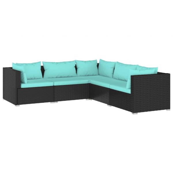 5-tlg. Garten-Lounge-Set mit Kissen Poly Rattan Schwarz