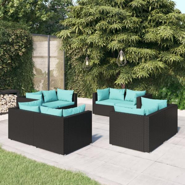 ARDEBO.de - 8-tlg. Garten-Lounge-Set mit Kissen Poly Rattan Schwarz