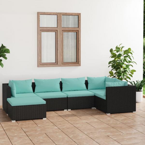 ARDEBO.de - 6-tlg. Garten-Lounge-Set mit Kissen Poly Rattan Schwarz