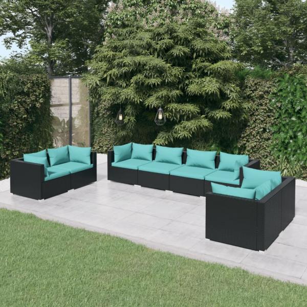 ARDEBO.de - 8-tlg. Garten-Lounge-Set mit Kissen Poly Rattan Schwarz