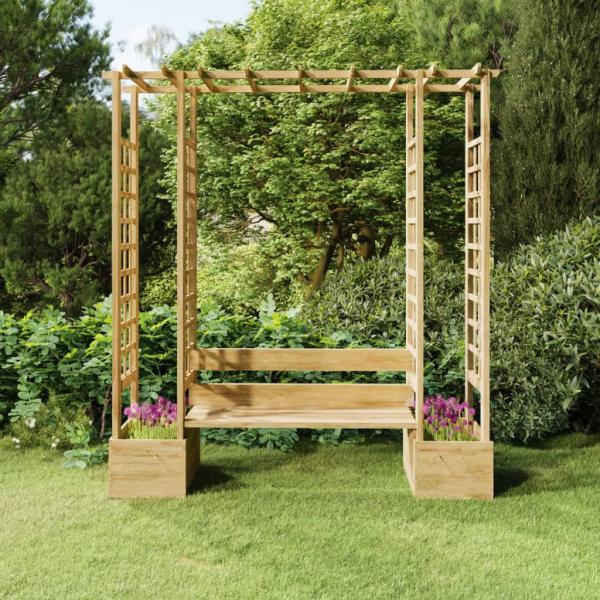 ARDEBO.de - Garten-Pergola mit Bank & Pflanzkübeln Kiefernholz Imprägniert