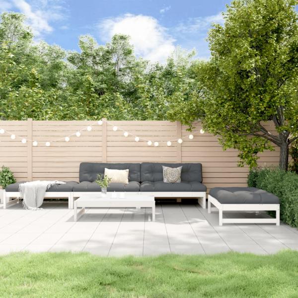 ARDEBO.de - 5-tlg. Garten-Lounge-Set mit Kissen Weiß Massivholz