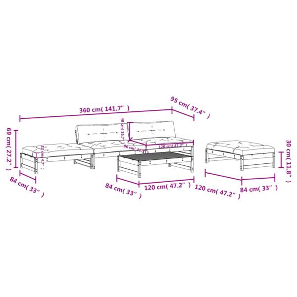 5-tlg. Garten-Lounge-Set mit Kissen Imprägniertes Kiefernholz