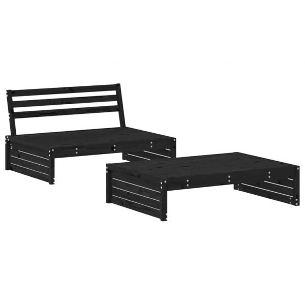 2-tlg. Garten-Lounge-Set mit Kissen Schwarz Massivholz