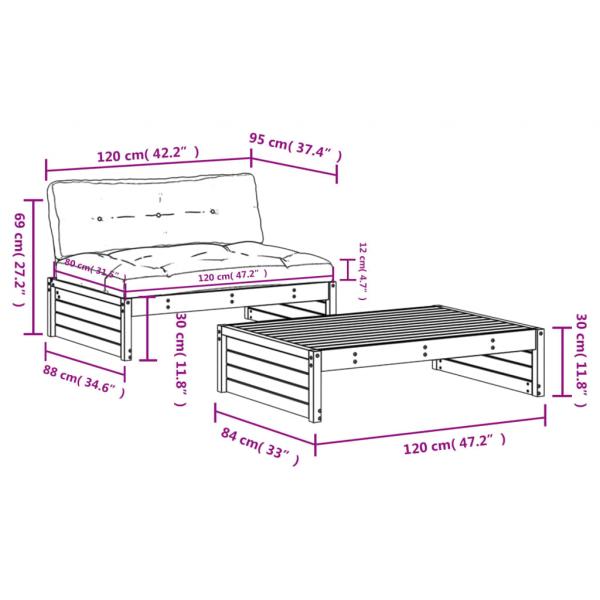 2-tlg. Garten-Lounge-Set mit Kissen Schwarz Massivholz