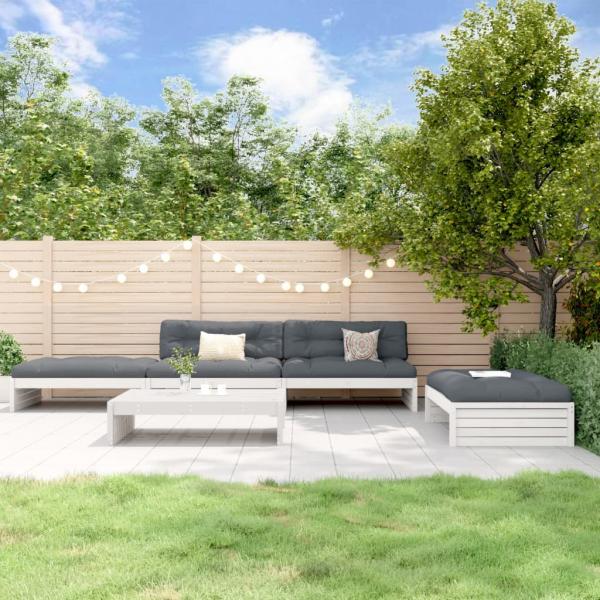 ARDEBO.de - 5-tlg. Garten-Lounge-Set mit Kissen Weiß Massivholz