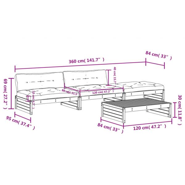 4-tlg. Garten-Lounge-Set mit Kissen Massivholz