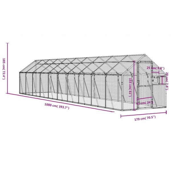 Voliere Anthrazit 1,79x10x1,85 m Aluminium