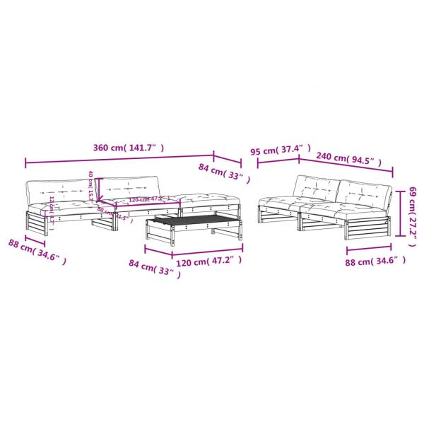 6-tlg. Garten-Lounge-Set mit Kissen Honigbraun Massivholz