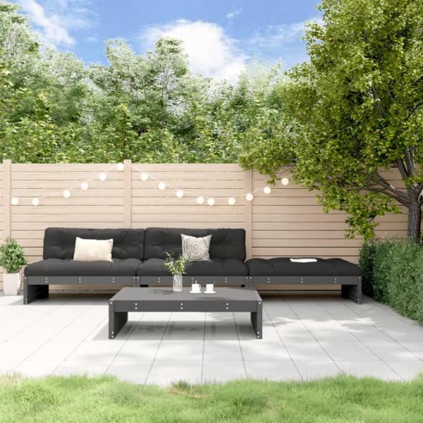 ARDEBO.de - 4-tlg. Garten-Lounge-Set mit Kissen Grau Massivholz