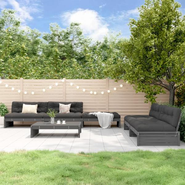 ARDEBO.de - 6-tlg. Garten-Lounge-Set mit Kissen Grau Massivholz