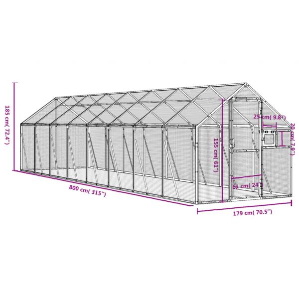 Voliere Anthrazit 1,79x8x1,85 m Aluminium