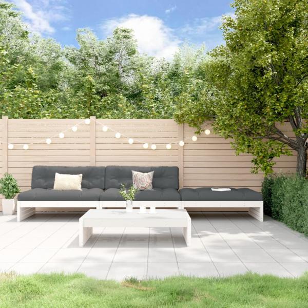 ARDEBO.de - 4-tlg. Garten-Lounge-Set mit Kissen Weiß Massivholz